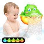 Adeokay Dinosaurier Seifenblasenmaschine – Leuchtend Badespielzeug für Kinder ab 1 Jahr – Bild 2