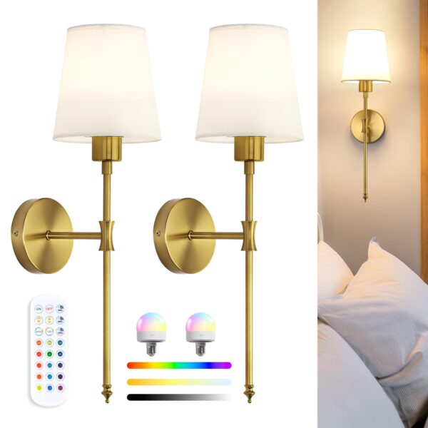 LuminexDesigns Akku-Wandleuchte Gold – Kabellos mit RGB & Fernbedienung für Innenräume