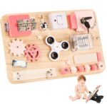 Potatomato Rosa Montessori Busy Board – 12 Aktivitäten Holzspielzeug für Feinmotorik & Konzentration