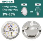 KYOTECH 3W LED Einbaustrahler 230V, dimmbar, IP44 – 3er Set Nickel, 3000K Warmweiss – Bild 4