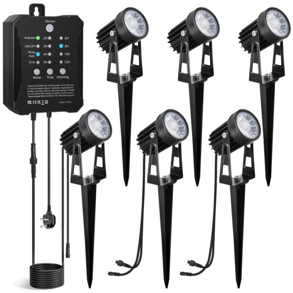 MALORY LED Gartenbeleuchtung 6er Set – 16,5 m Gartenleuchten mit Transformator & IP65 Schutz