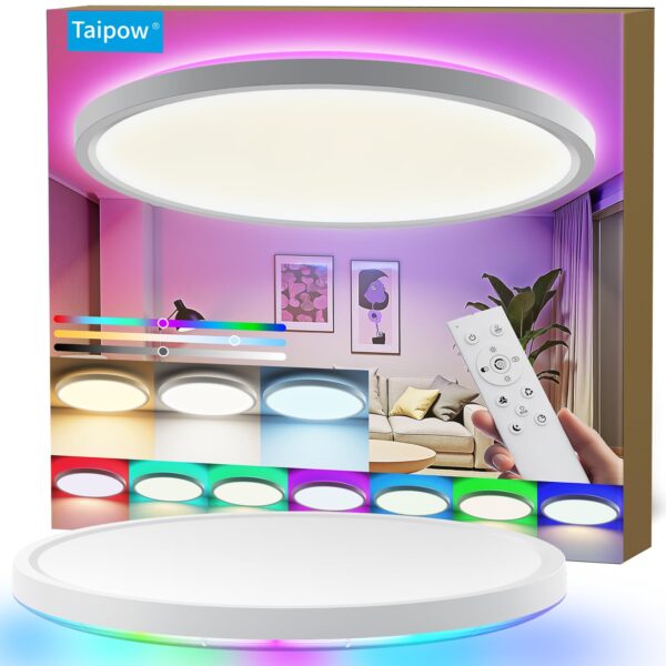 Taipow LED-Deckenleuchte 24W RGB Farbwechsel – Dimmbar mit Fernbedienung Ø30cm