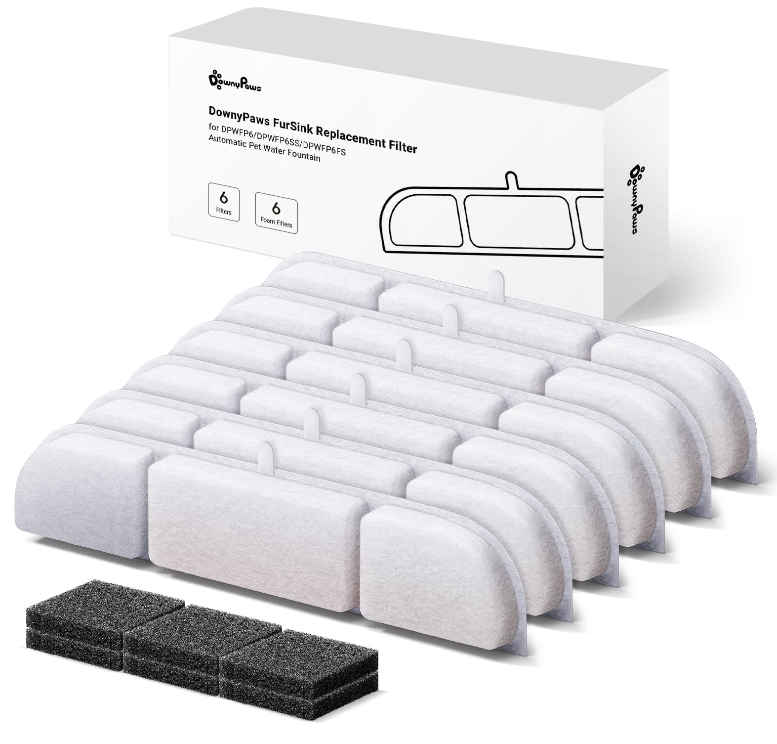 DownyPaws Katzenbrunnen Filter 6er Pack – Ersatzfilter für DPWFP6 Trinkbrunnen