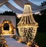 USJOK Solar-Kronleuchter mit Kristallsträngen – Elegante LED-Hängeleuchte für Garten & Terrasse
