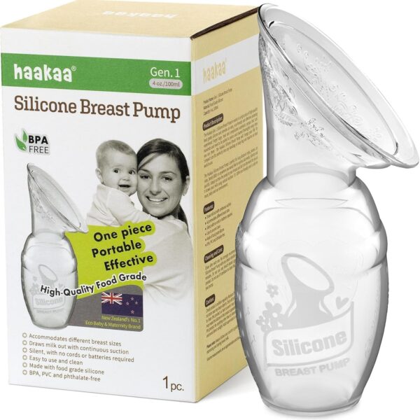haakaa Silikon Milchpumpe 100 ml – Manuelle Brustpumpe mit natürlicher Saugkraft für Stillende