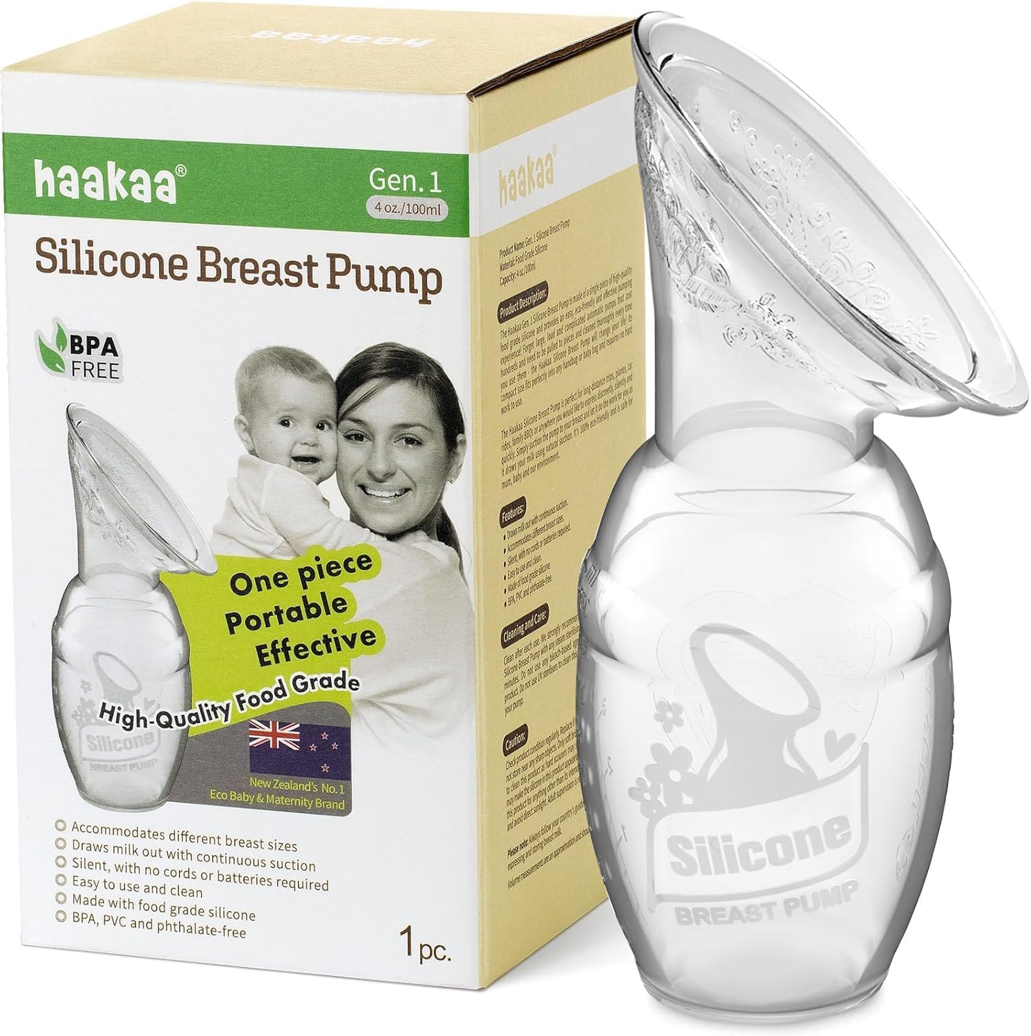 haakaa Silikon Milchpumpe 100 ml – Manuelle Brustpumpe mit natürlicher Saugkraft für Stillende