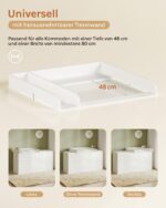 WOLTU Wickelaufsatz 80 x 74,5 cm aus MDF mit Trennfach – Sicherer Wickeltisch Aufsatz in Weiss – Bild 5
