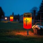 Hegawleo 2er Set Solar-Grablichter mit Dämmerungssensor – Wetterfeste LED-Grableuchten Rot – Bild 6