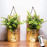 DYBOHF Mason Jar Wandleuchten 2er Set – LED Hängeleuchten mit Kunstpflanzen & Fernbedienung