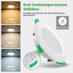HOMEOW 20er Set LED Einbaustrahler 230V 7W – Dimmbar in 3 Farbtemperaturen für Badezimmer – Bild 2