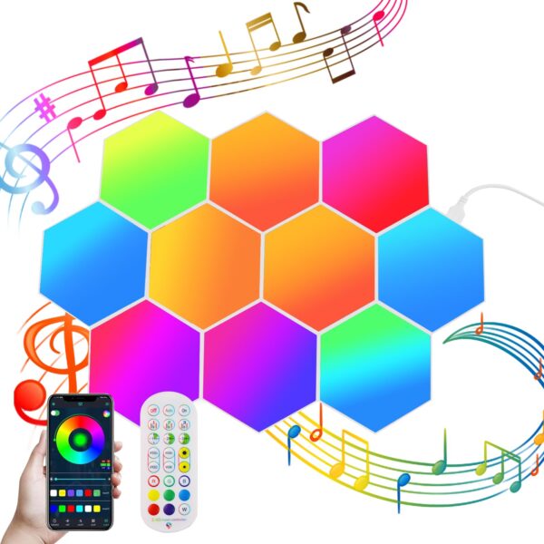 Nurkoo LED Hexagon RGB Panel 14er Set – Modulare Gaming Wandleuchte mit Musiksync