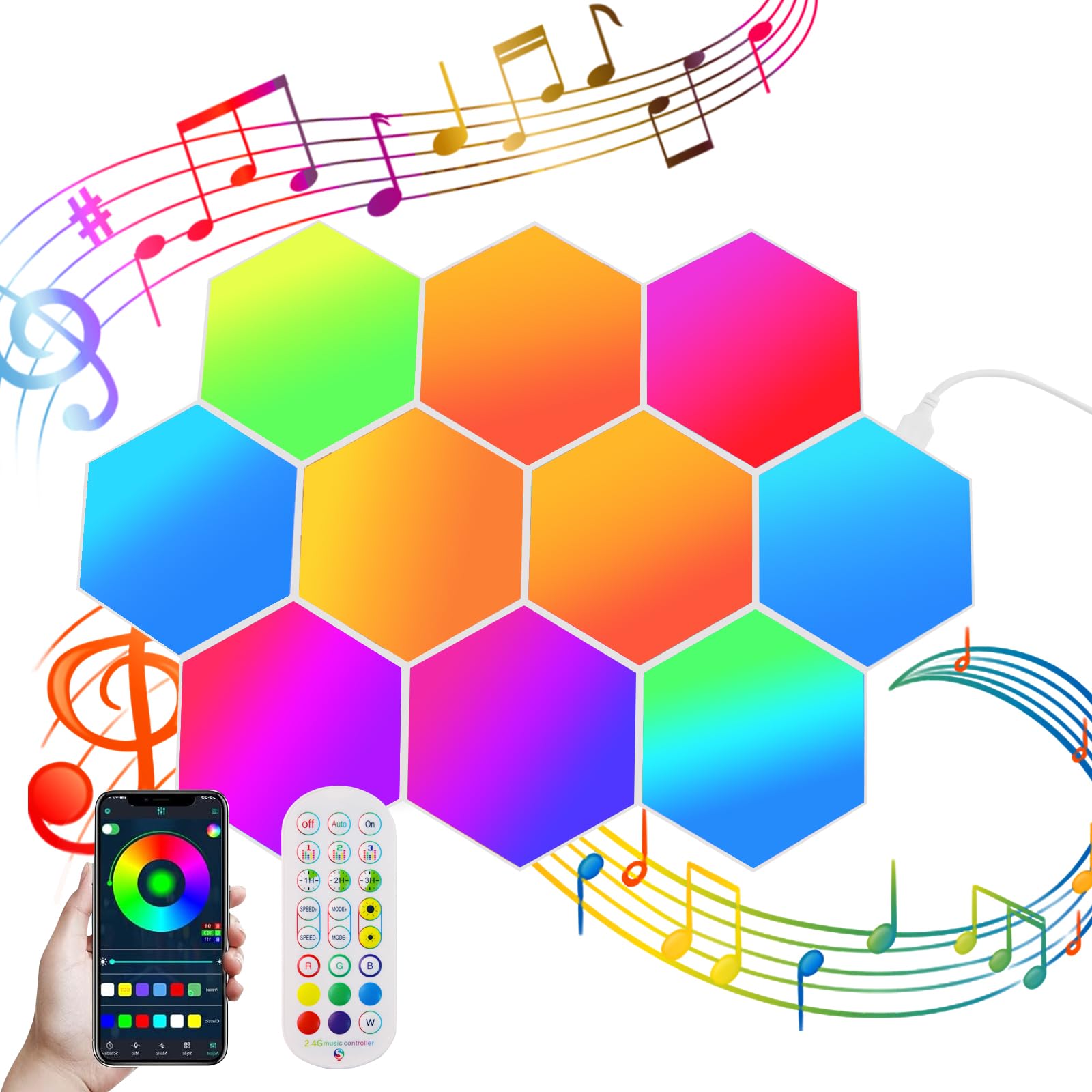 Nurkoo LED Hexagon RGB Panel 14er Set – Modulare Gaming Wandleuchte mit Musiksync