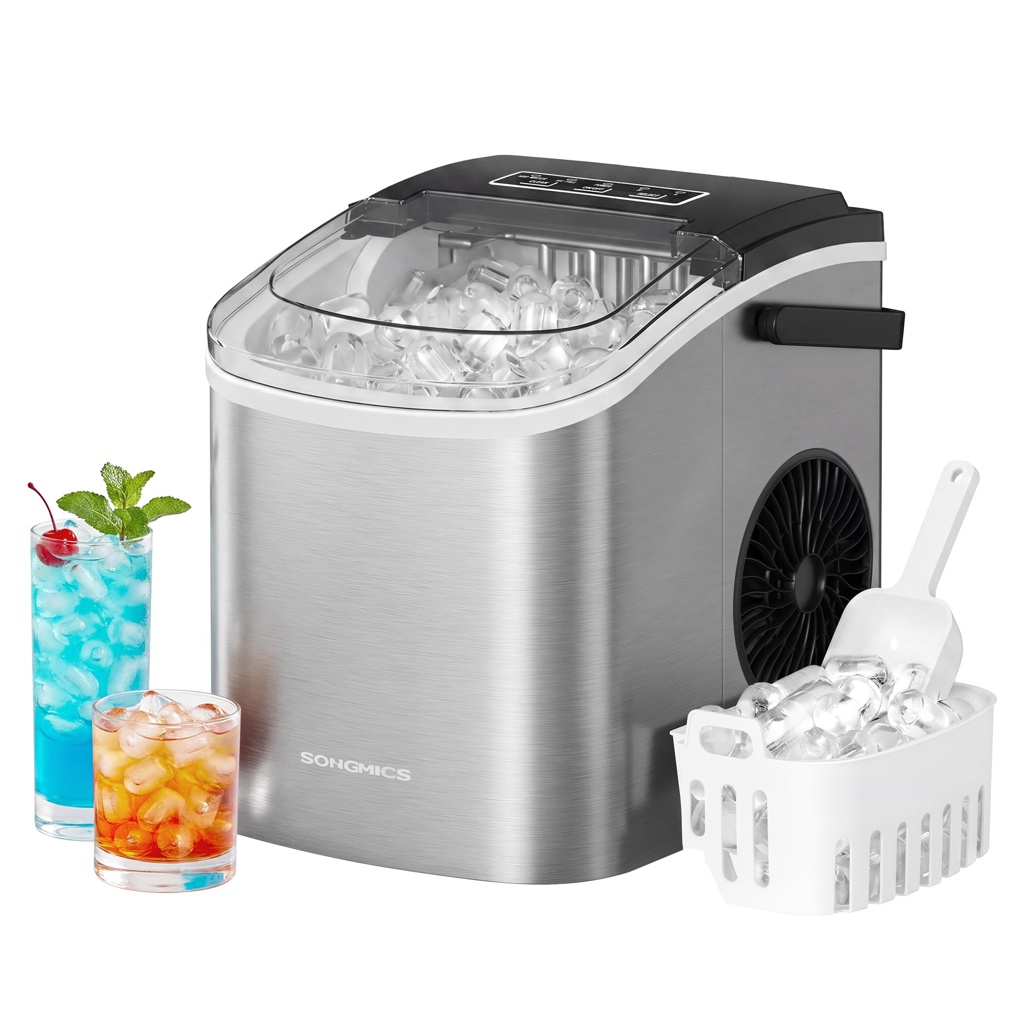 SONGMICS Eiswürfelmaschine XZB001E1EU – 12 kg/24h mit Selbstreinigung & 2 Würfelgrössen