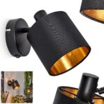 HOFSTEIN Wandleuchte Alsen – Retro Wandlampe Schwarz/Gold mit Stoffschirm & Schalter