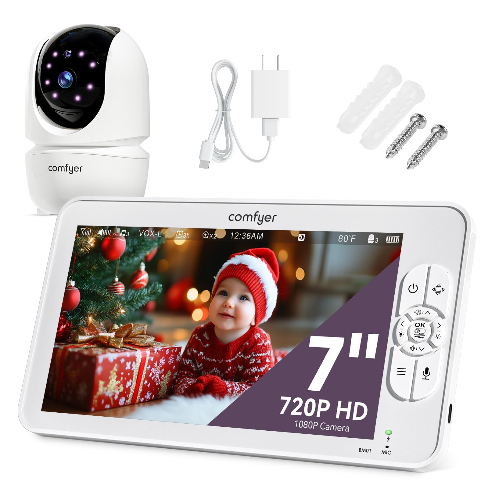 Comfyer BM01 Babyphone mit 7" HD Split-Screen & 1080P Kamera – Sichere Überwachung ohne WLAN