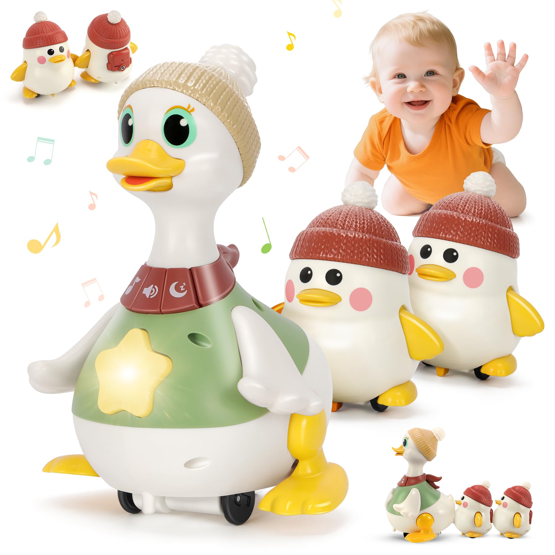 Aolieh Entenfamilie Krabbelspielzeug – Licht & Musik für Babys ab 6 Monaten
