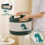 Tidelit Aufbewahrungskorb 35L Baumwollseil mit Dinosaurier-Stickerei & Holzgriffen – Bild 5