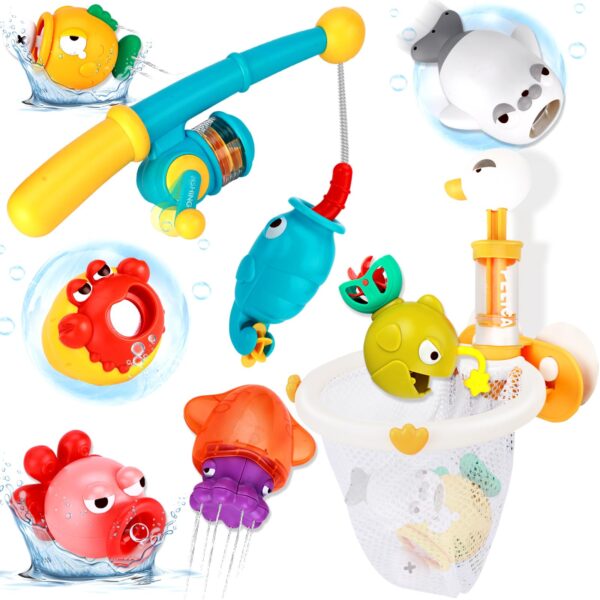 VBACALA Badespielzeug-Set ab 3 Jahren – Magnetisches Angelspiel mit Wasserpistole