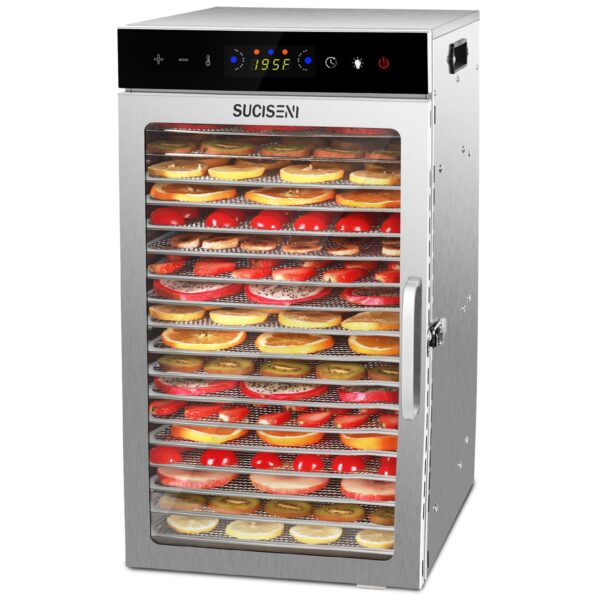 SUCISENI 800W Dörrautomat mit 18 Ablagen – Profi-Dehydrator mit Edelstahl & Touch-Control