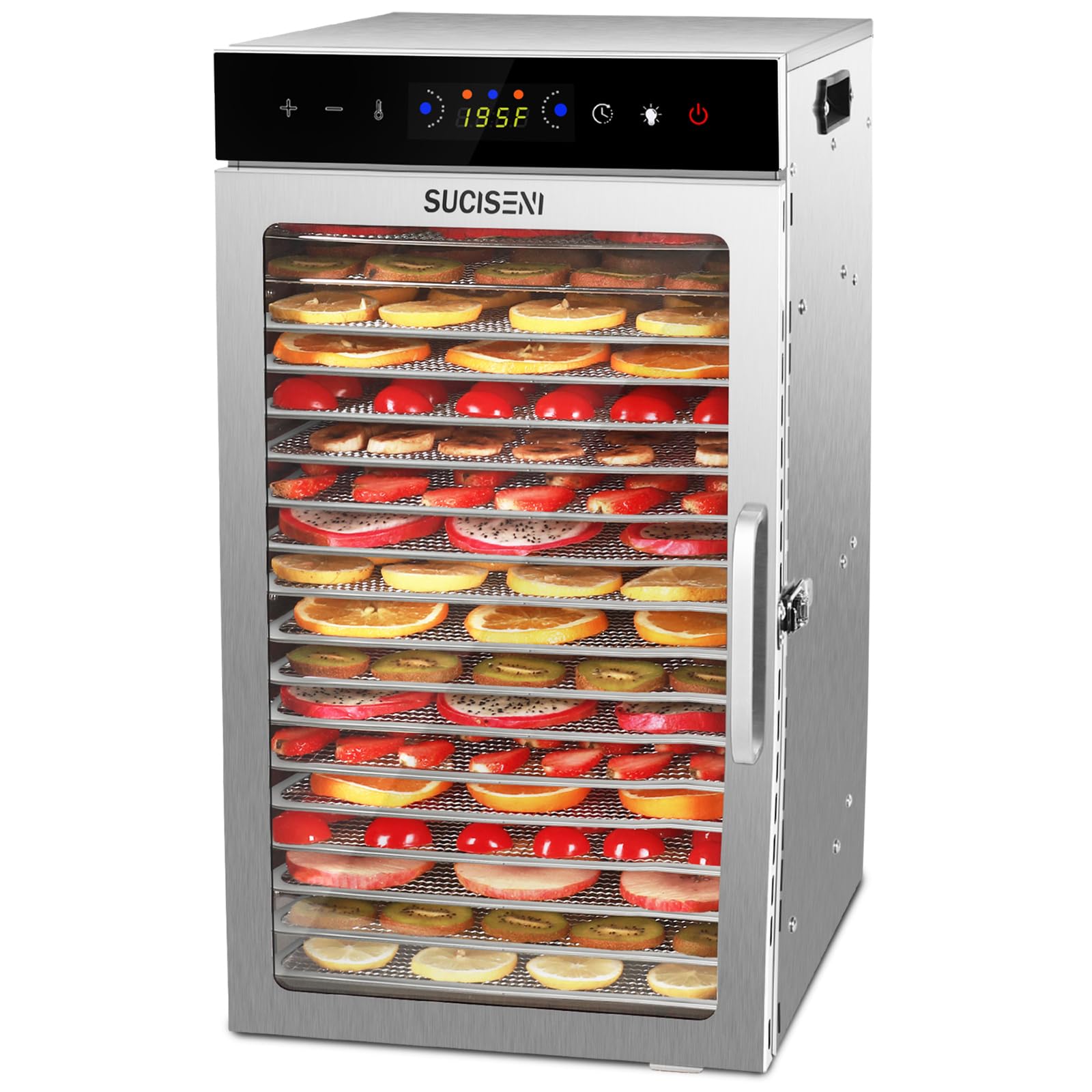 SUCISENI 800W Dörrautomat mit 18 Ablagen – Profi-Dehydrator mit Edelstahl & Touch-Control