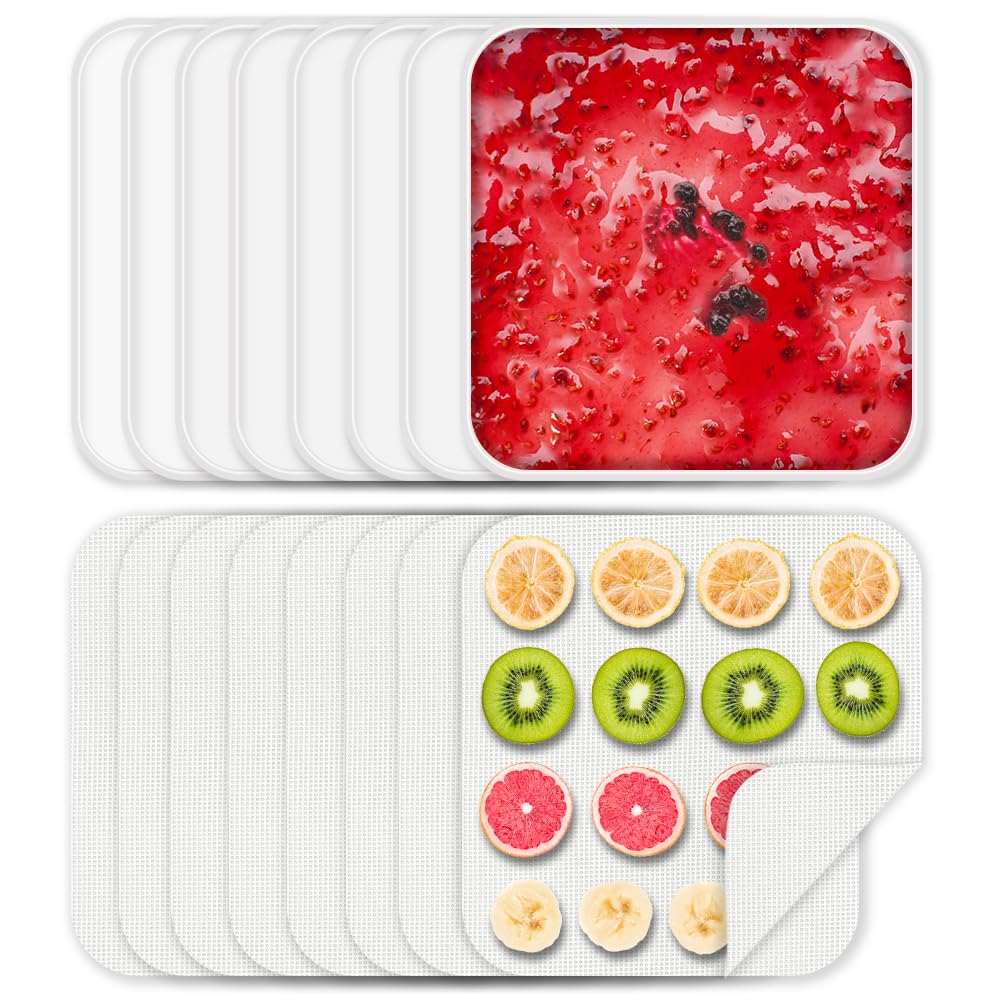 Cercker 16-teiliges Silikon-Dörrset (8x Rand + 8x Netz) – 27,9 cm Dehydrator-Matten