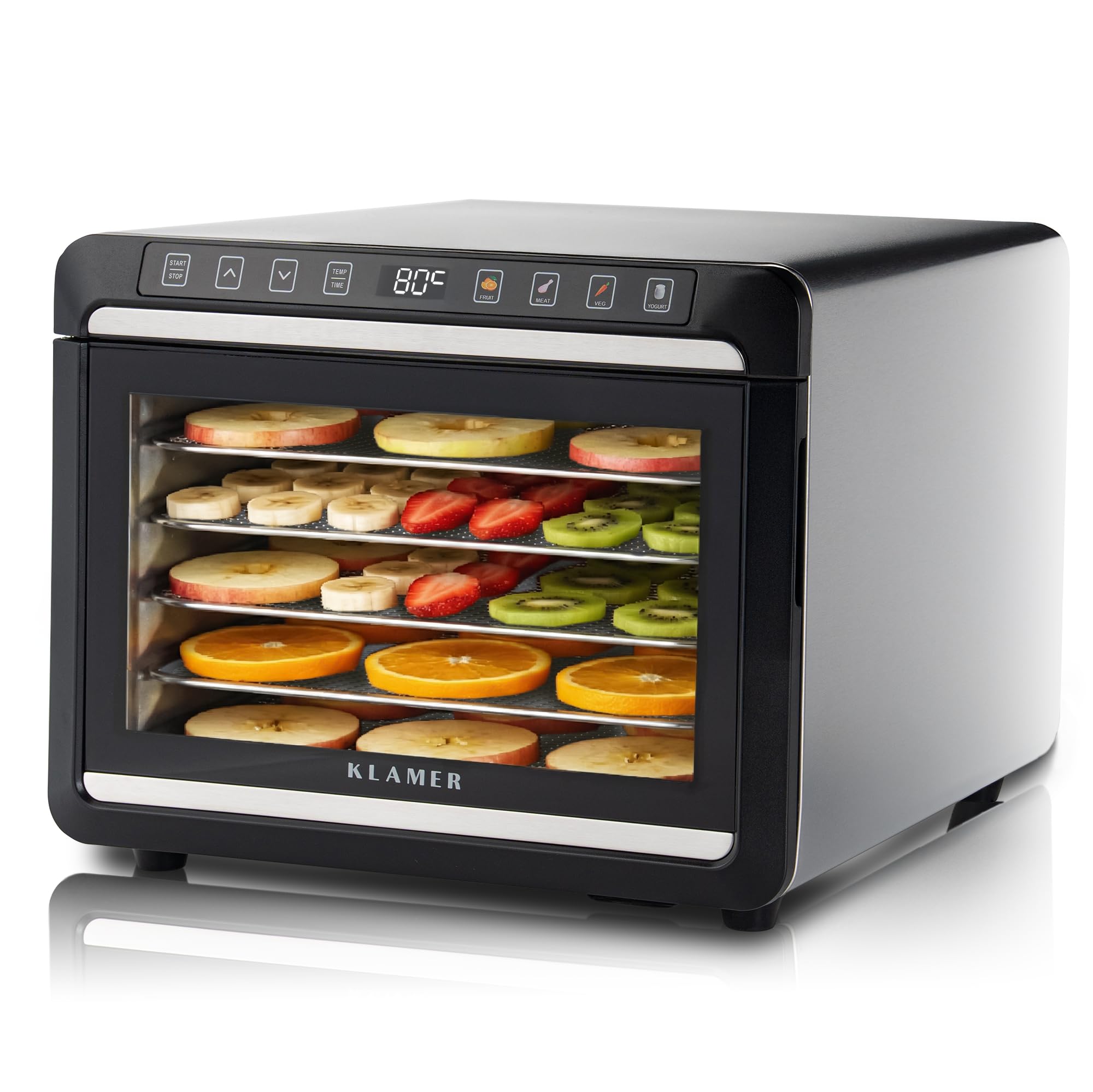 KLAMER Dörrautomat Edelstahl 500 W – Obsttrockner mit 24h-Timer & Temperaturregler