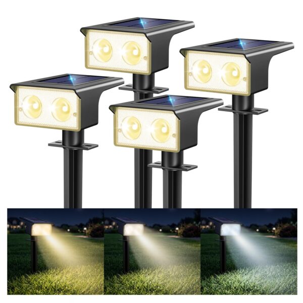 btfarm 4er Set Solarstrahler mit 3 Farbtemperaturen – IP65 Gartenleuchte für Aussen
