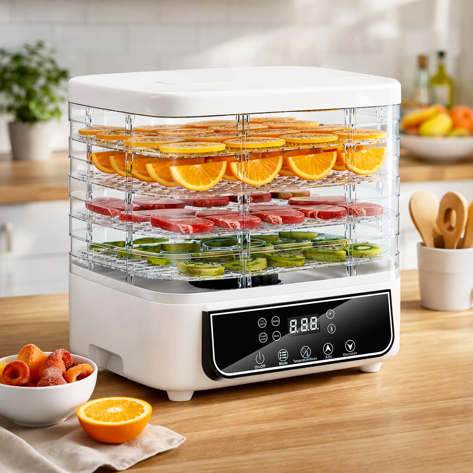 Snovire Dörrautomat mit 5 Einschüben – Profi-Obsttrockner mit 72H-Timer & 35–70°C Temperaturregler