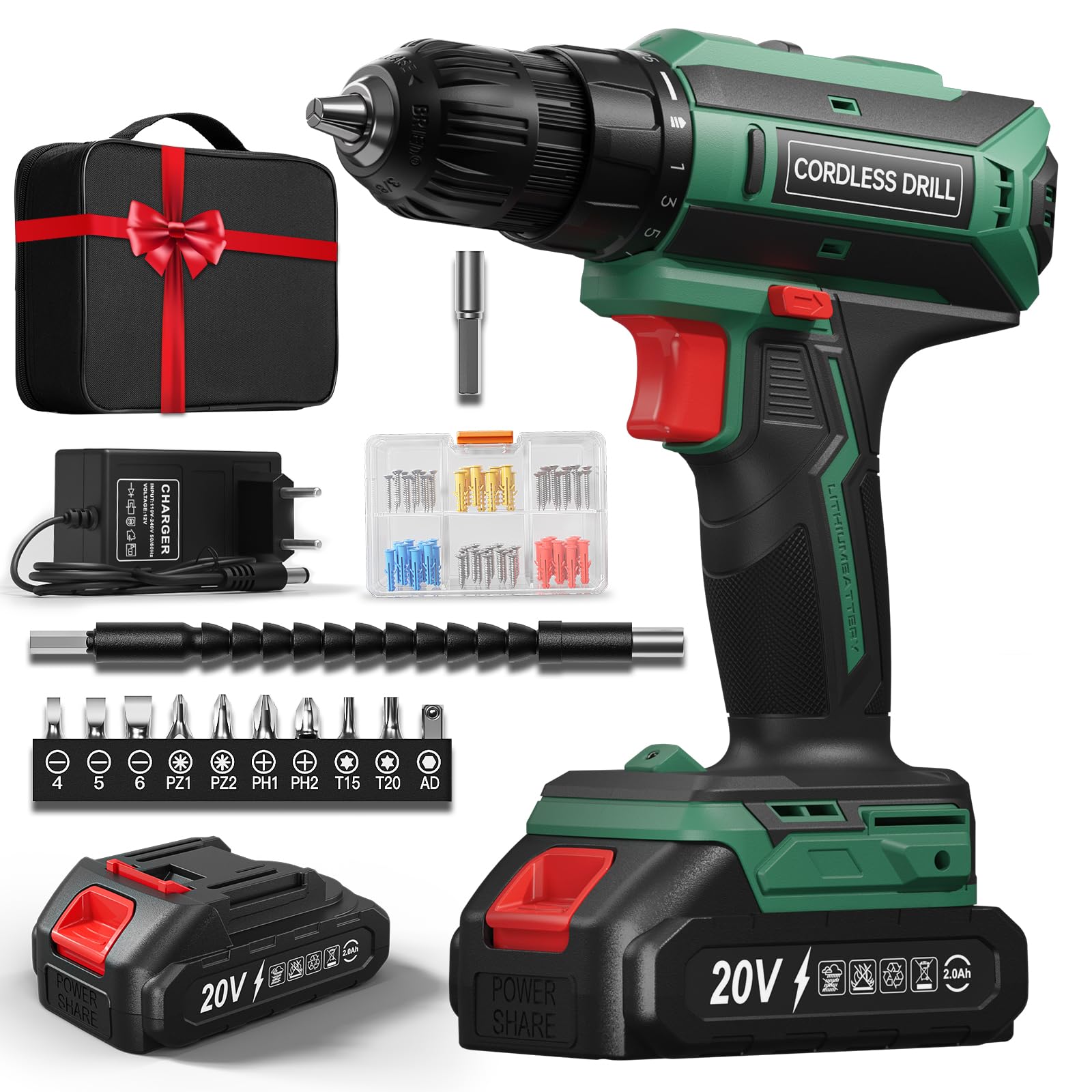 FAHEFANA 20V Akku-Bohrschrauber mit 42Nm & 2000mAh – Makita-kompatibel für DIY