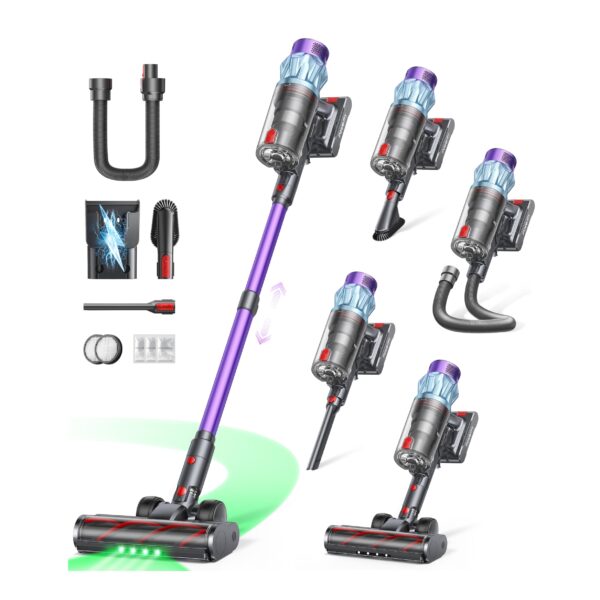 Powerffy Akku-Staubsauger 650W – 55kPa Saugkraft, 70 Min Laufzeit, kabellos mit Wandladestation