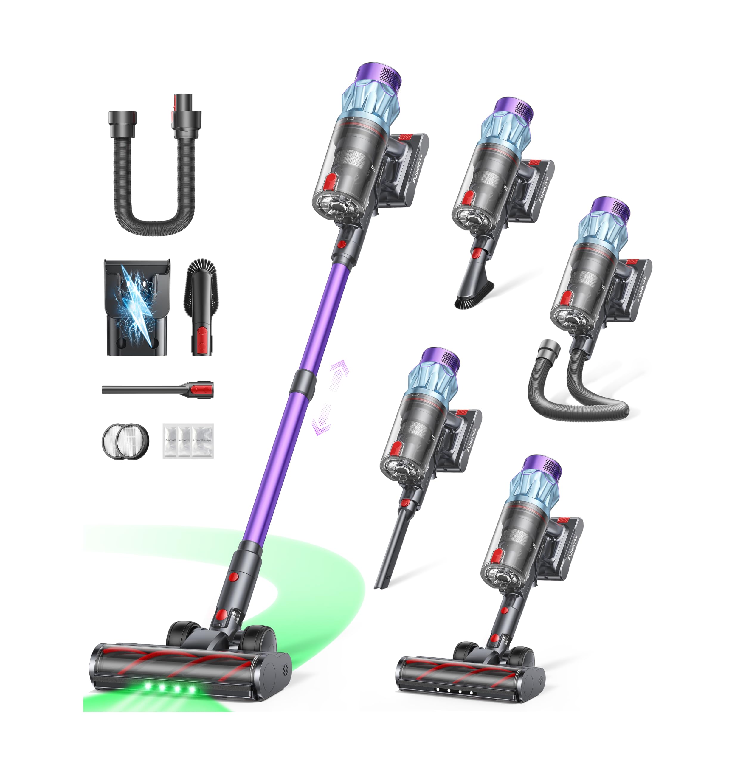 Powerffy Akku-Staubsauger 650W – 55kPa Saugkraft, 70 Min Laufzeit, kabellos mit Wandladestation