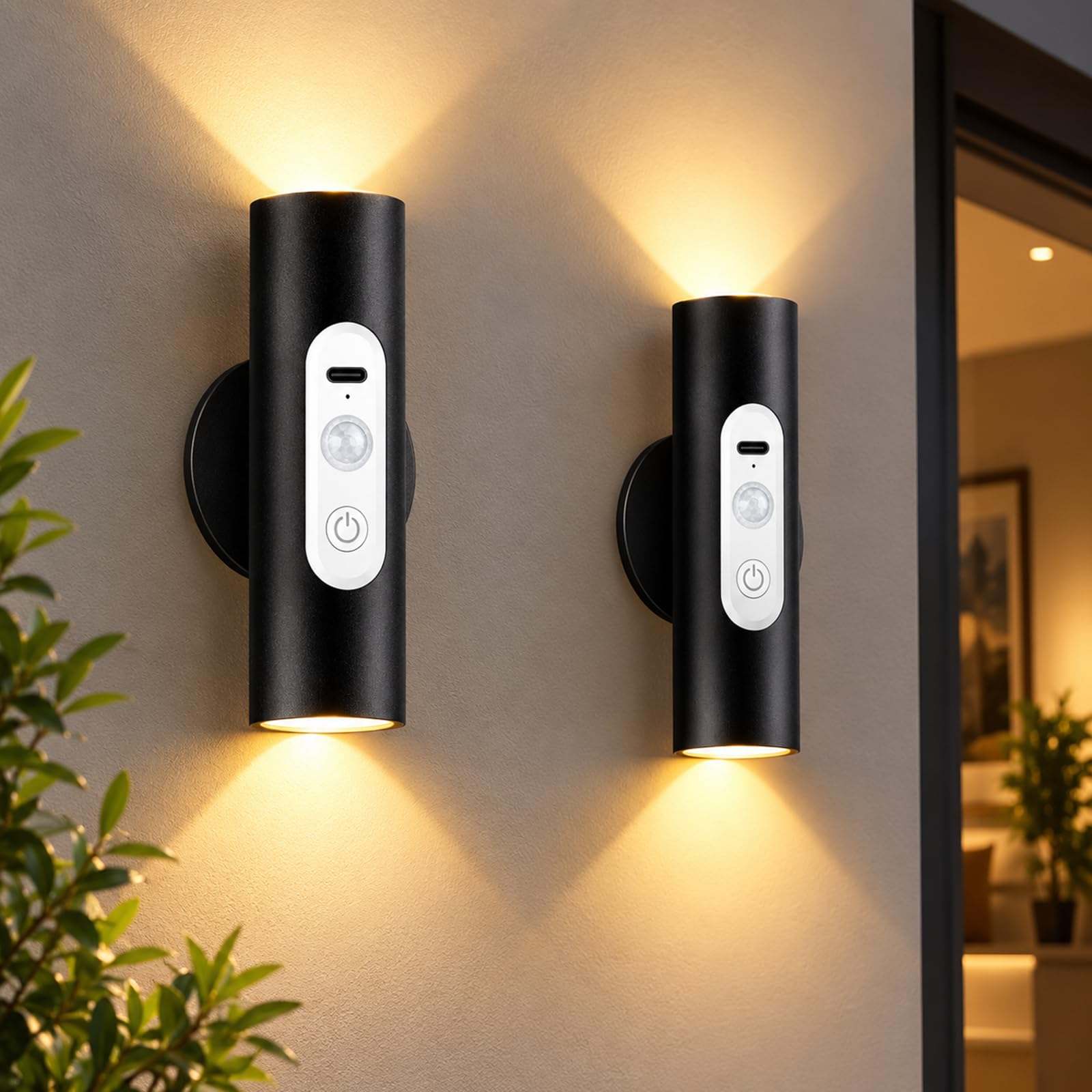 KuflooQ 2er Set LED Wandleuchte mit Bewegungsmelder & Fernbedienung – Dimmbar USB-Aufladbar