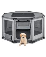 lionto Welpenauslauf 112x112x62 cm – Achteckiges Freilaufgehege mit PVC-Rahmen für Hunde & Katzen