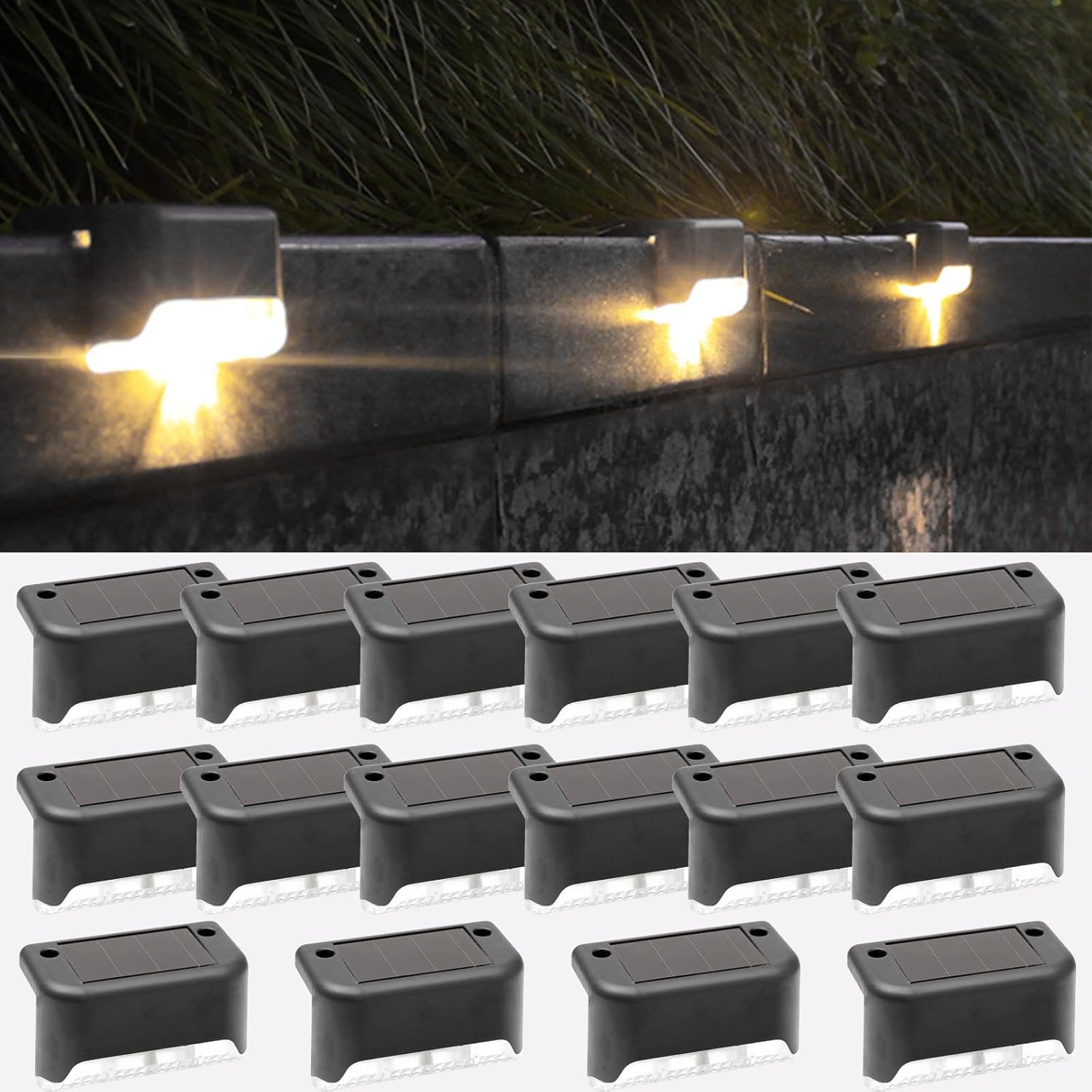 Fohil Solar-Treppenleuchten 16er Set – LED Außenbeleuchtung für Treppen & Balkon
