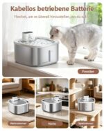 AIAUON Katzenbrunnen kabellos 3,5L Edelstahl – 45 Tage Akku mit Bewegungsmelder – Bild 2