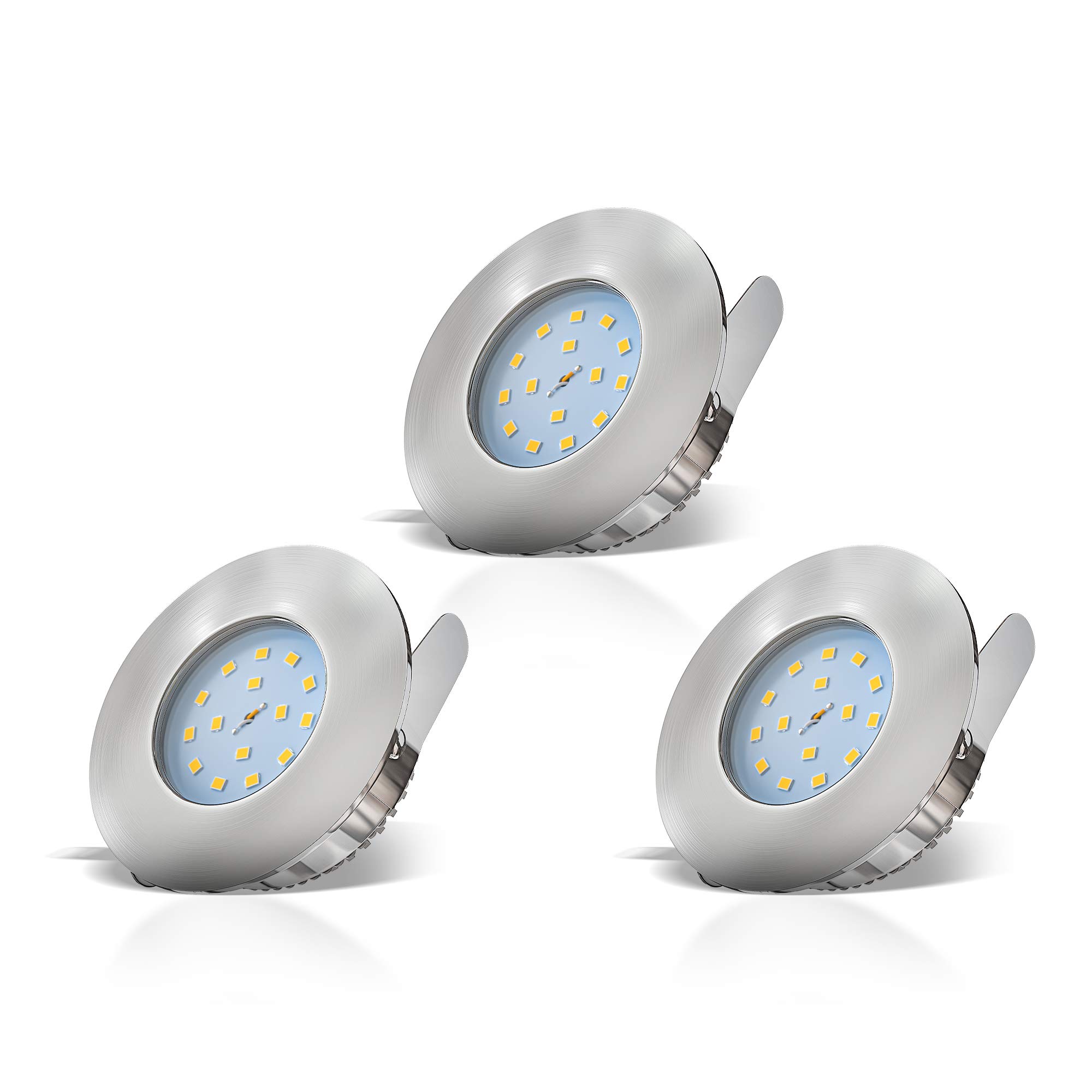 3er Set LED Bad Einbaustrahler 230V 4,8W IP44 – Ultraflach Deckenspots Matt-Nickel