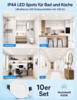 COTLEDL 10er LED Einbaustrahler 230V – 5W Neutralweiß 450lm IP44 für Küche & Bad – Bild 7
