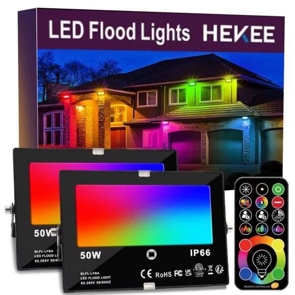 HEKEE LED Strahler Aussen 40W RGBW – 120 Farben mit Timing & DIY-Strobe für Garten