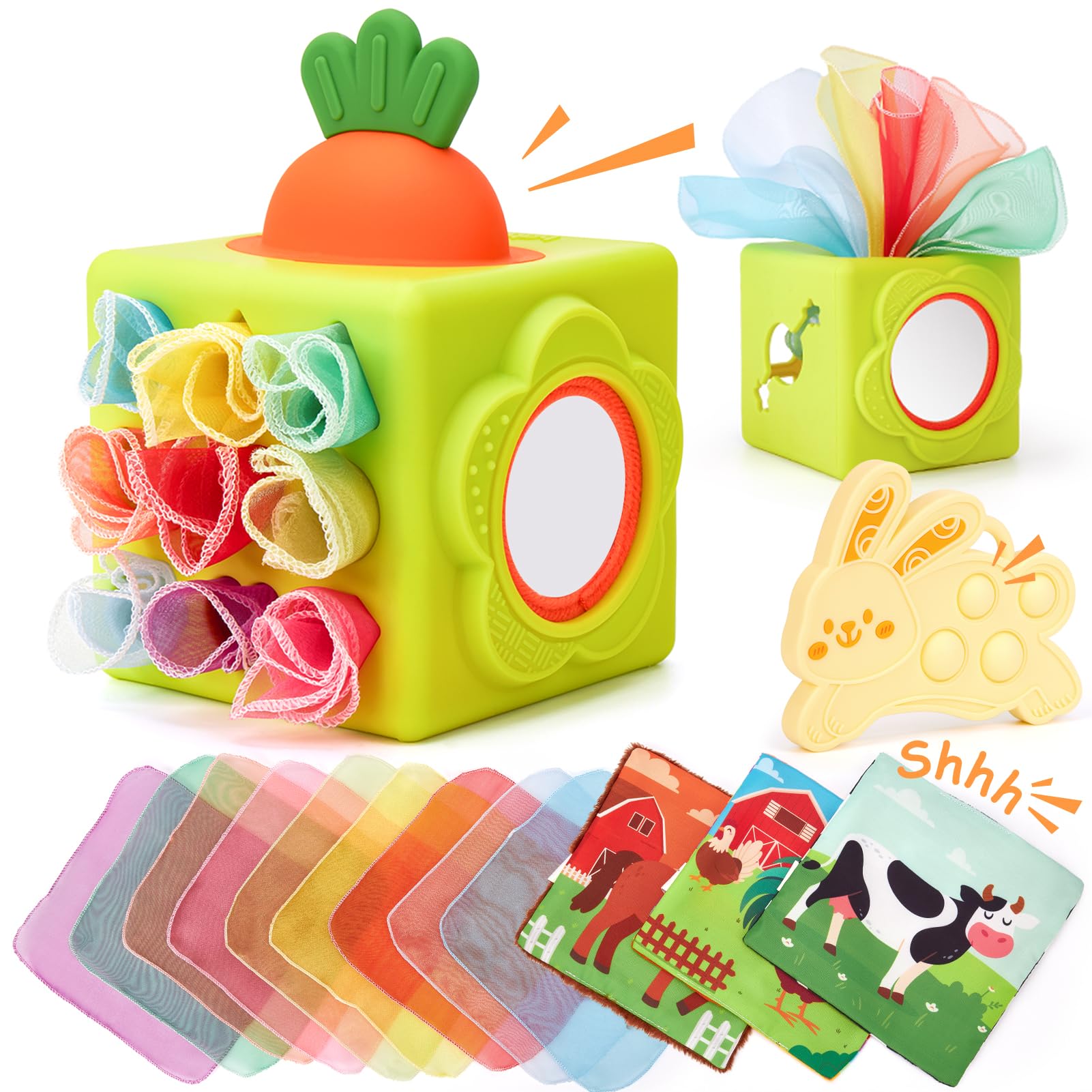 hahaland 6-in-1 Silikon Tissue Box – Montessori Motorikspielzeug für Babys ab 6 Monaten