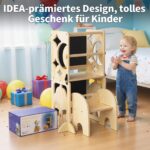 COSYLAND Lernturm 4in1 klappbar – Holz Stehhilfe, Schreibtisch & Elefanten-Hocker ab 1 Jahr – Bild 10