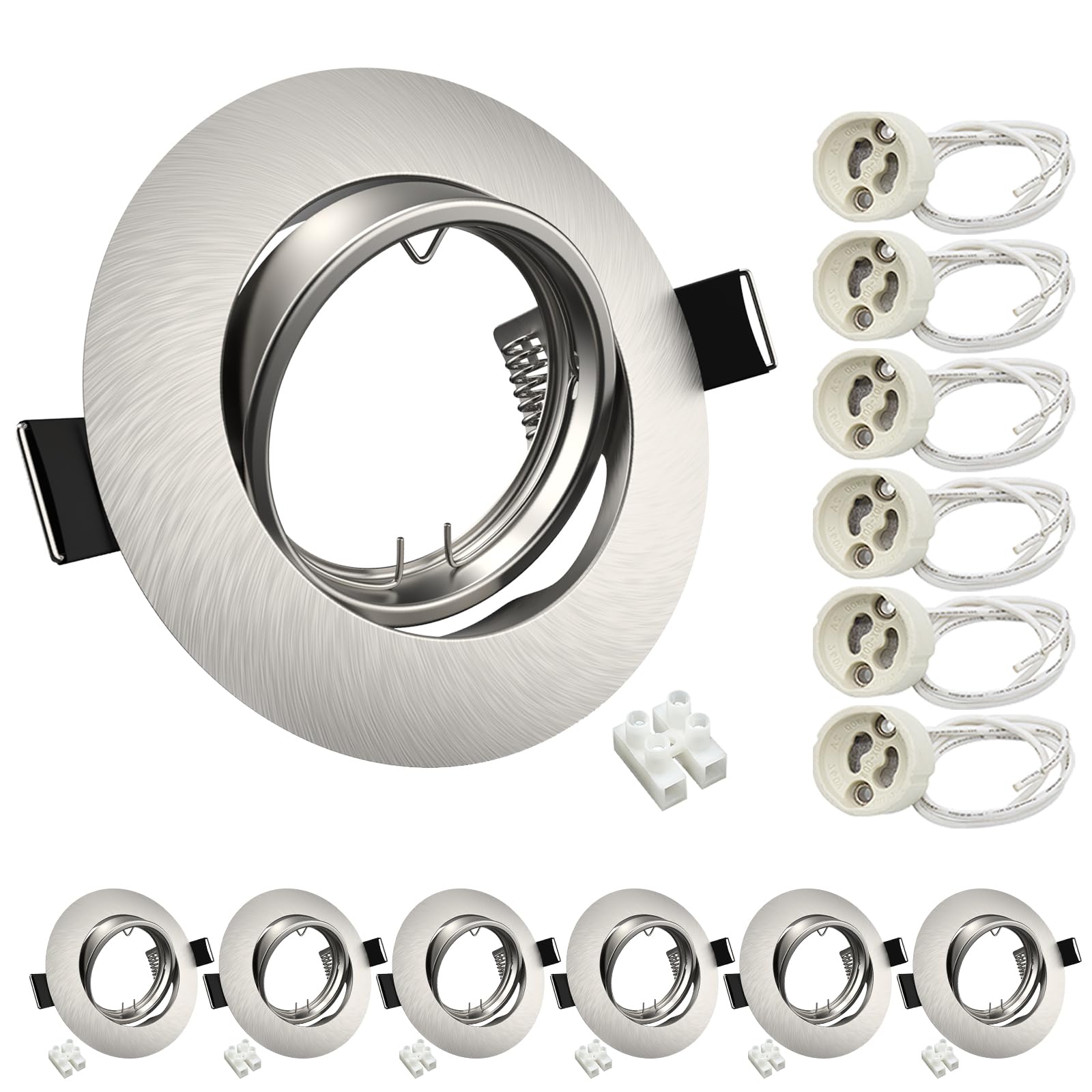 Wondlumi 6er Set GU10 Einbaustrahler 68-85mm Edelstahl gebürstet 360° schwenkbar