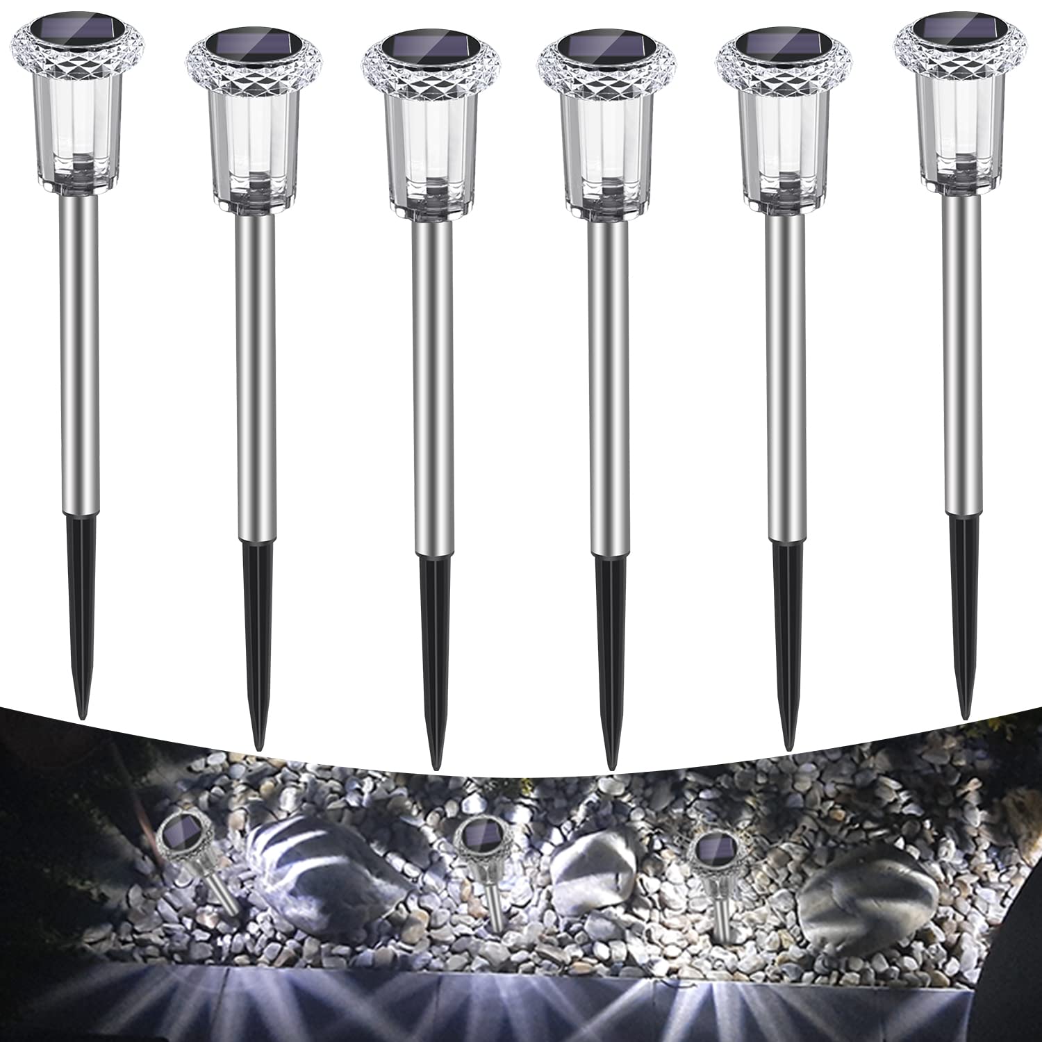 Auting 6er Set Solarleuchten Garten – LED Wegeleuchten Kaltweiß IP65 Wasserdicht