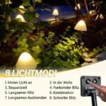TOTHDATE Solar-Pilzleuchten 5M 20LED Warmweiss – 8 Modi Gartenbeleuchtung IP44 – Bild 4