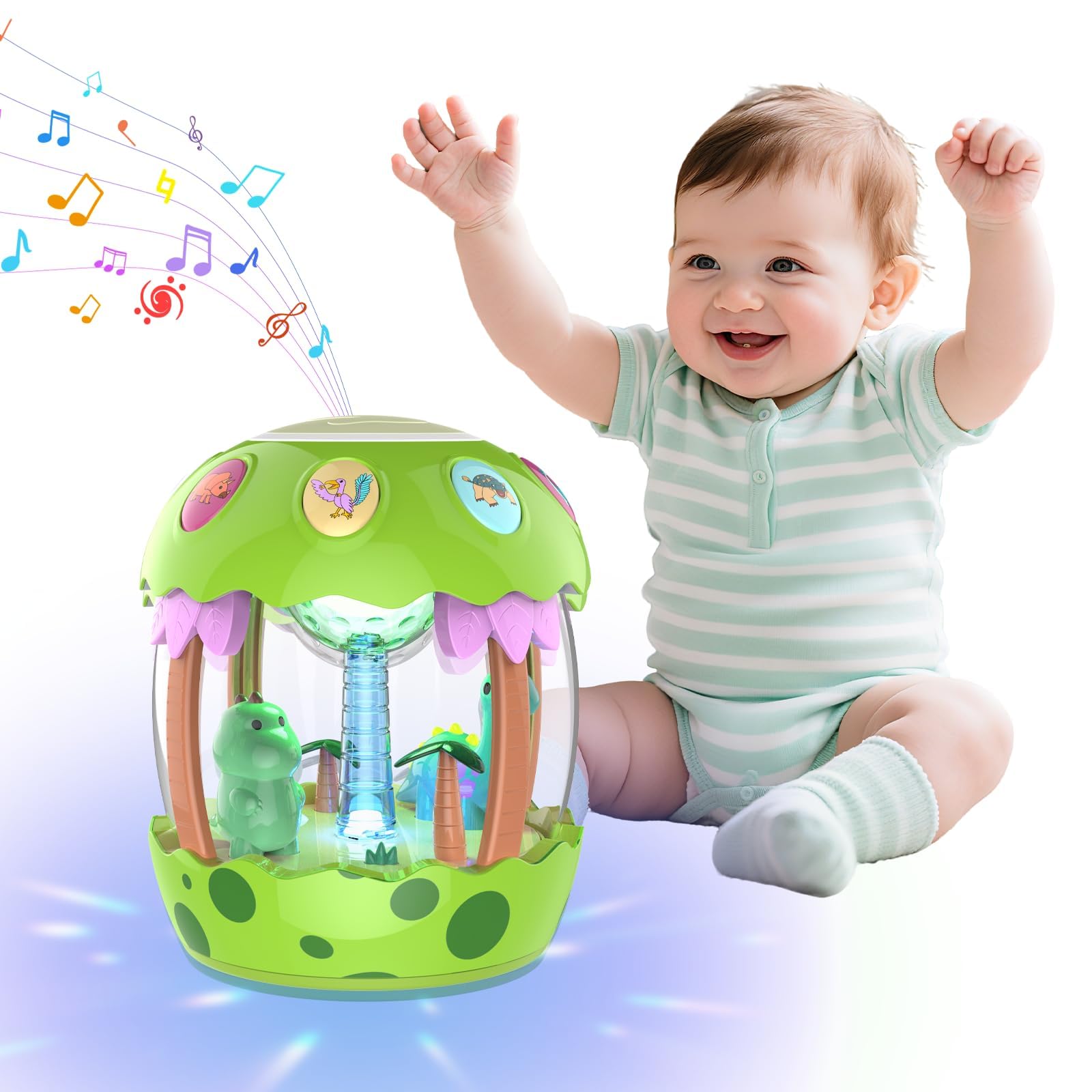 m zimoon Dinosaurier Drehender Projektor – Lernspielzeug mit Licht & Musik für Babys 6–18 Monate