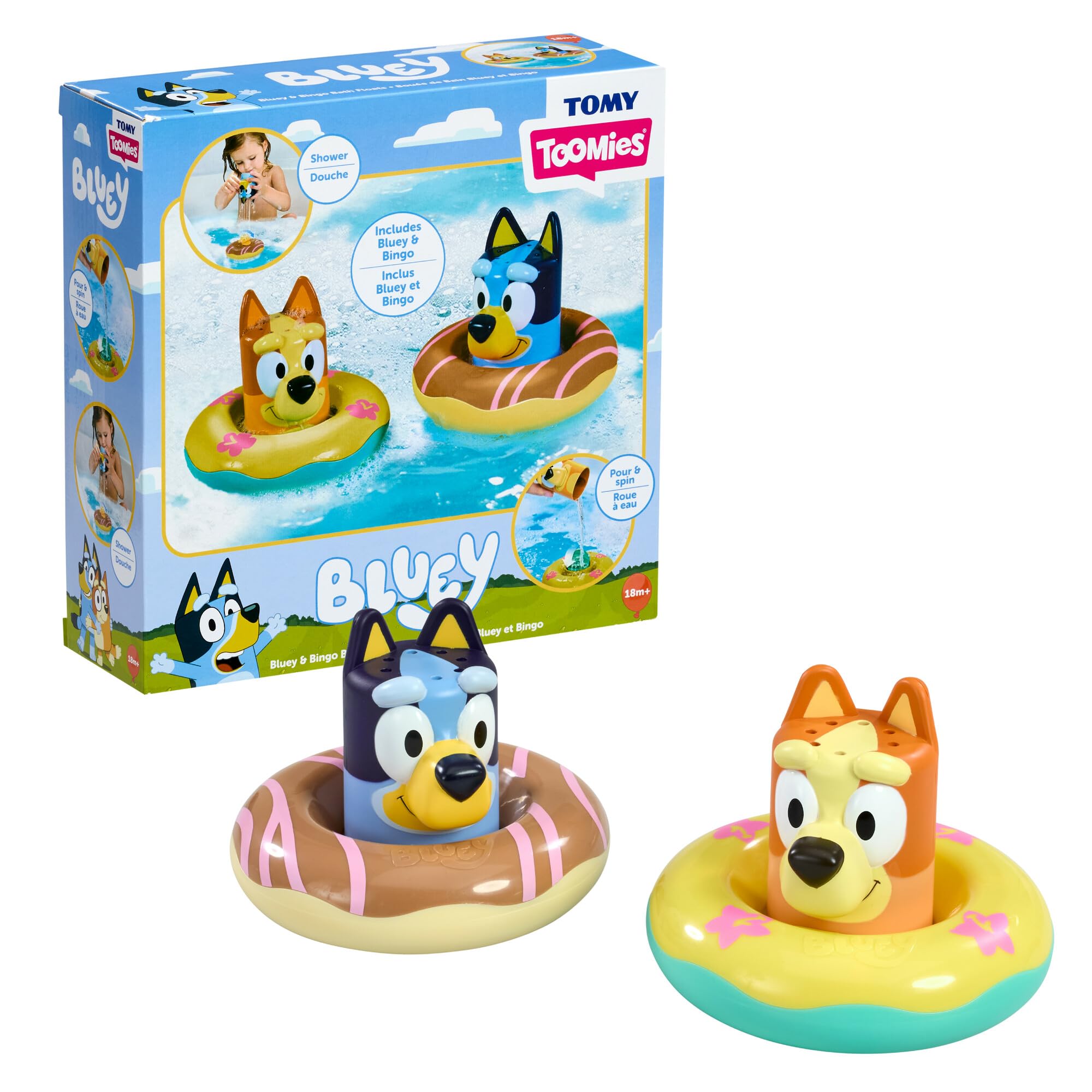 TOMY Toomies Badespielzeug Bluey & Bingo Schwimmring – Badewannenspass für Kleinkinder