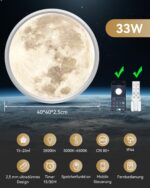 Aphyni Mondlicht LED Deckenleuchte Ø40 cm, 33W dimmbar – 3000–6500 K mit Timer für Schlafzimmer – Bild 2