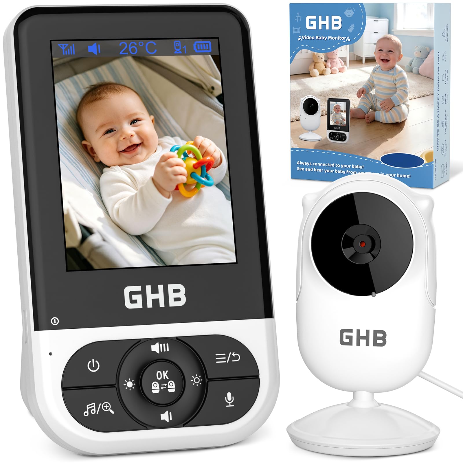 GHB Babyphone mit Kamera 2,8 Zoll – Infrarot-Nachtsicht & 35h Akkulaufzeit