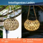 2er Set WRQIOO Rattan Solarleuchten – Handgeflochtene Hängelampen IP65 für Garten & Terrasse – Bild 3