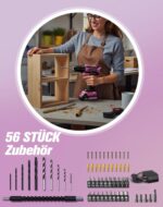 20V Akkuschrauber VIWKO mit 42Nm & 25+1 Drehmomentstufen – 56-teiliges Set für DIY – Bild 3