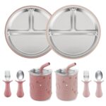 PandaEar Baby Edelstahl Besteck Set – 2 Teller, 2 Becher, Löffel & Gabeln für Baby Led Weaning
